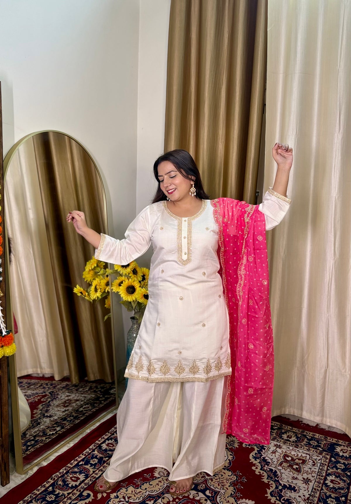 White Contrast Palazzo Suit