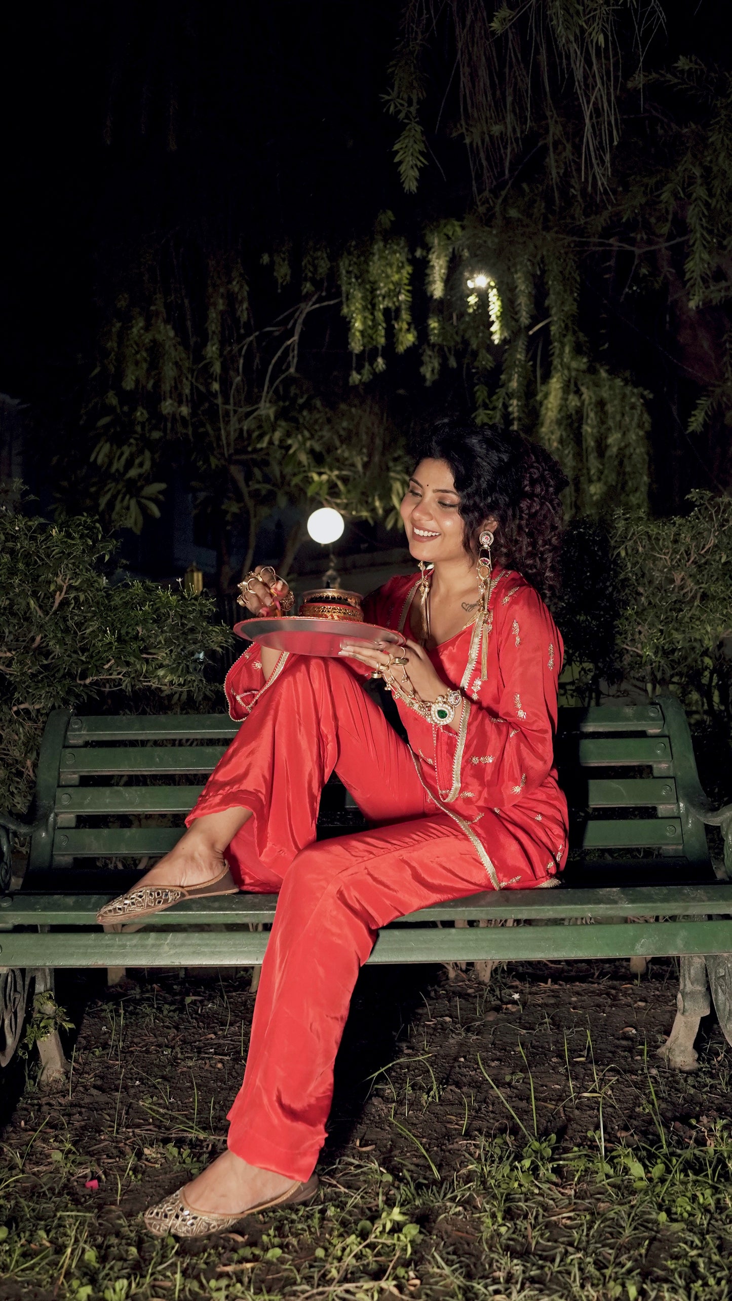 Red Festive Hand Work 3 Piece Coord