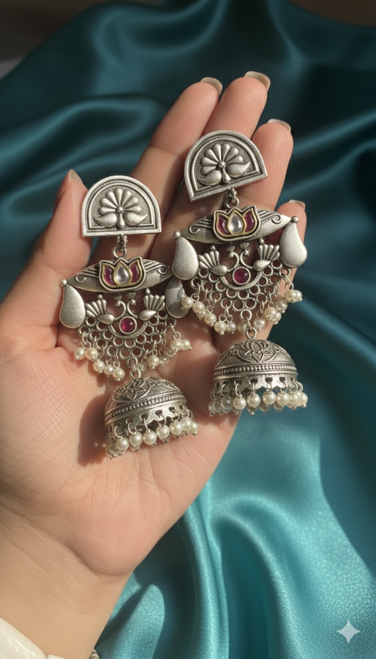 Lotus Noor Oxidised Brass Jhumka