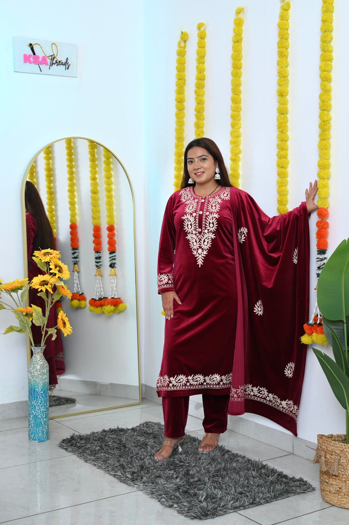 Maroon Festive Velvet Suit