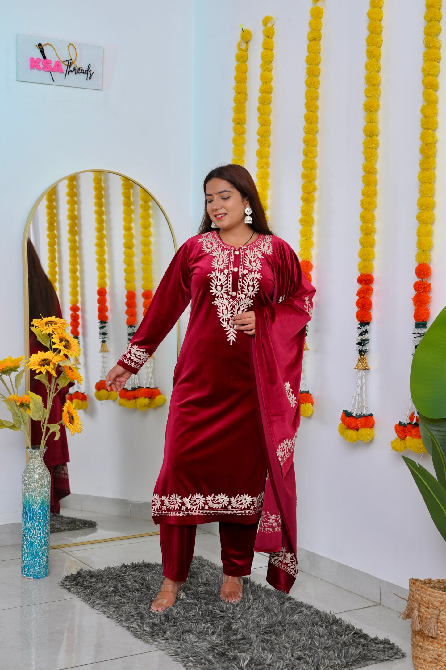 Maroon Festive Velvet Suit