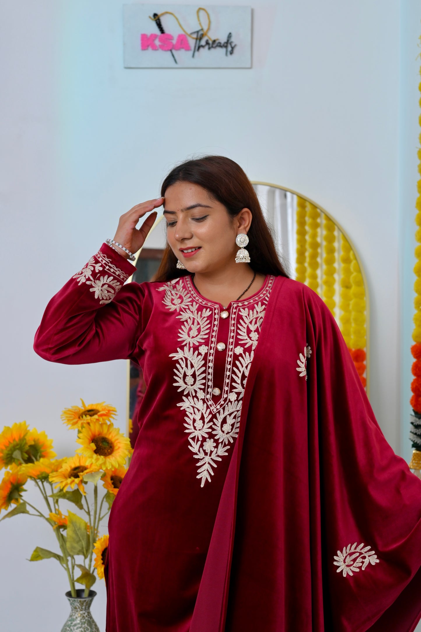 Maroon Festive Velvet Suit