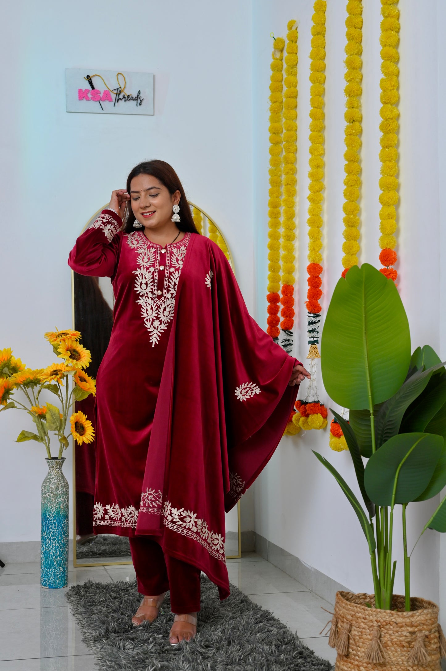 Maroon Festive Velvet Suit