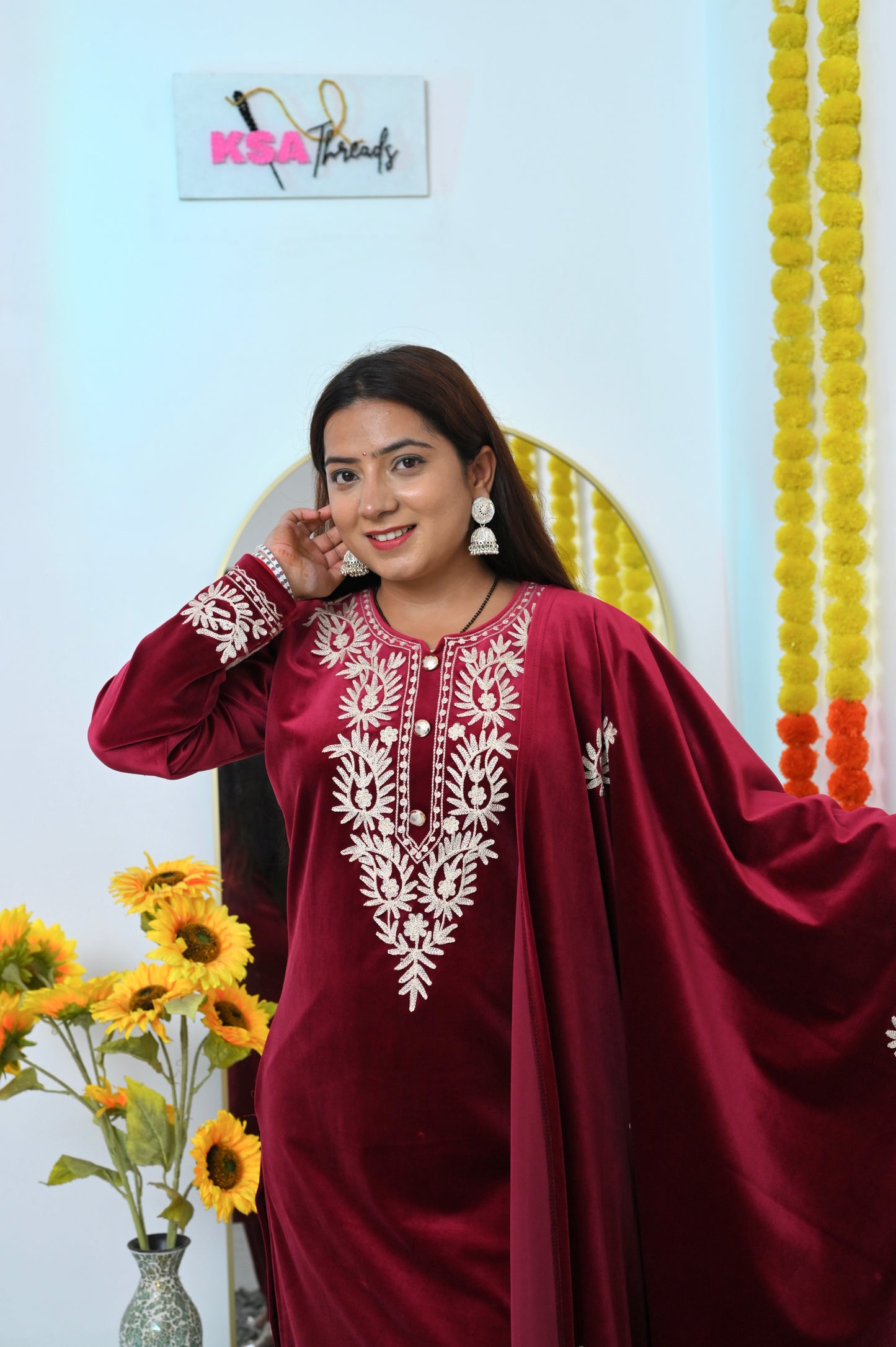 Maroon Festive Velvet Suit