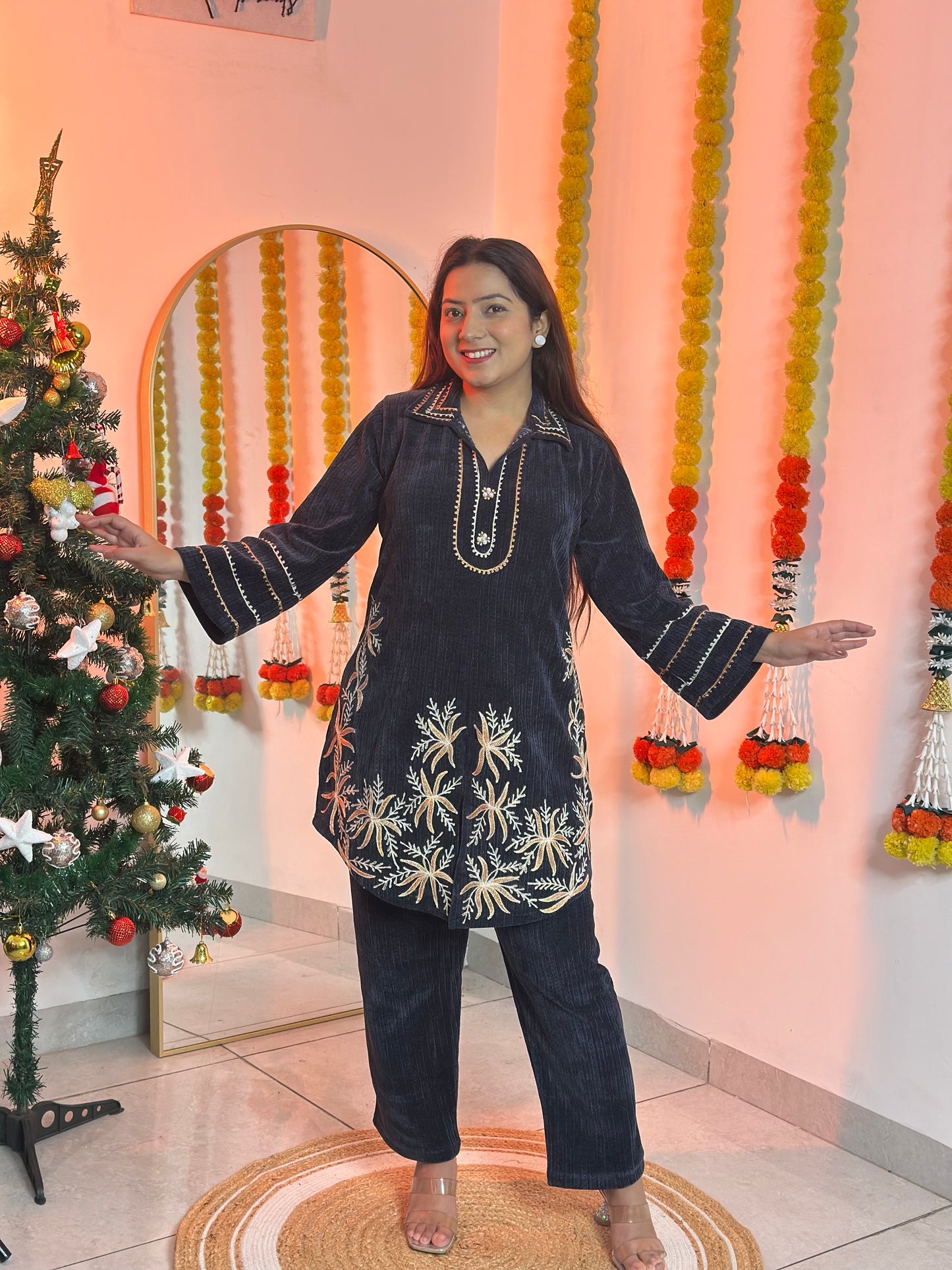 Blue Cotrise Winter Co-ord