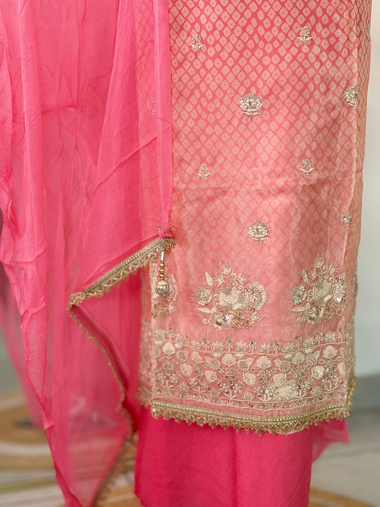 Pure Silk Ombre Embroidered Suit