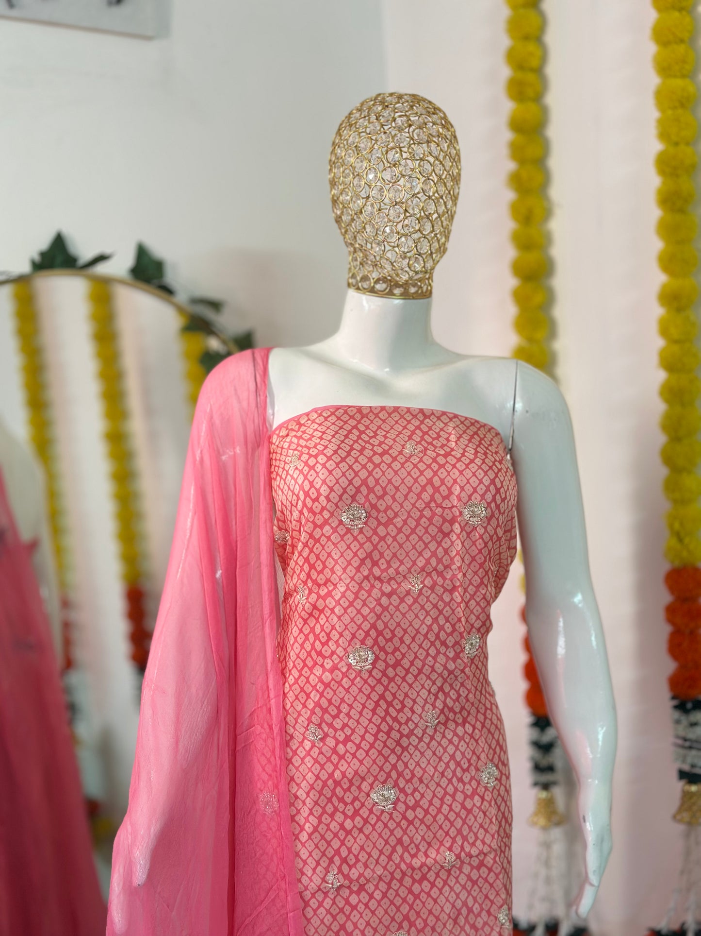 Pure Silk Ombre Embroidered Suit