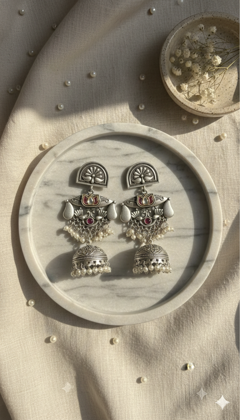 Lotus Noor Oxidised Brass Jhumka