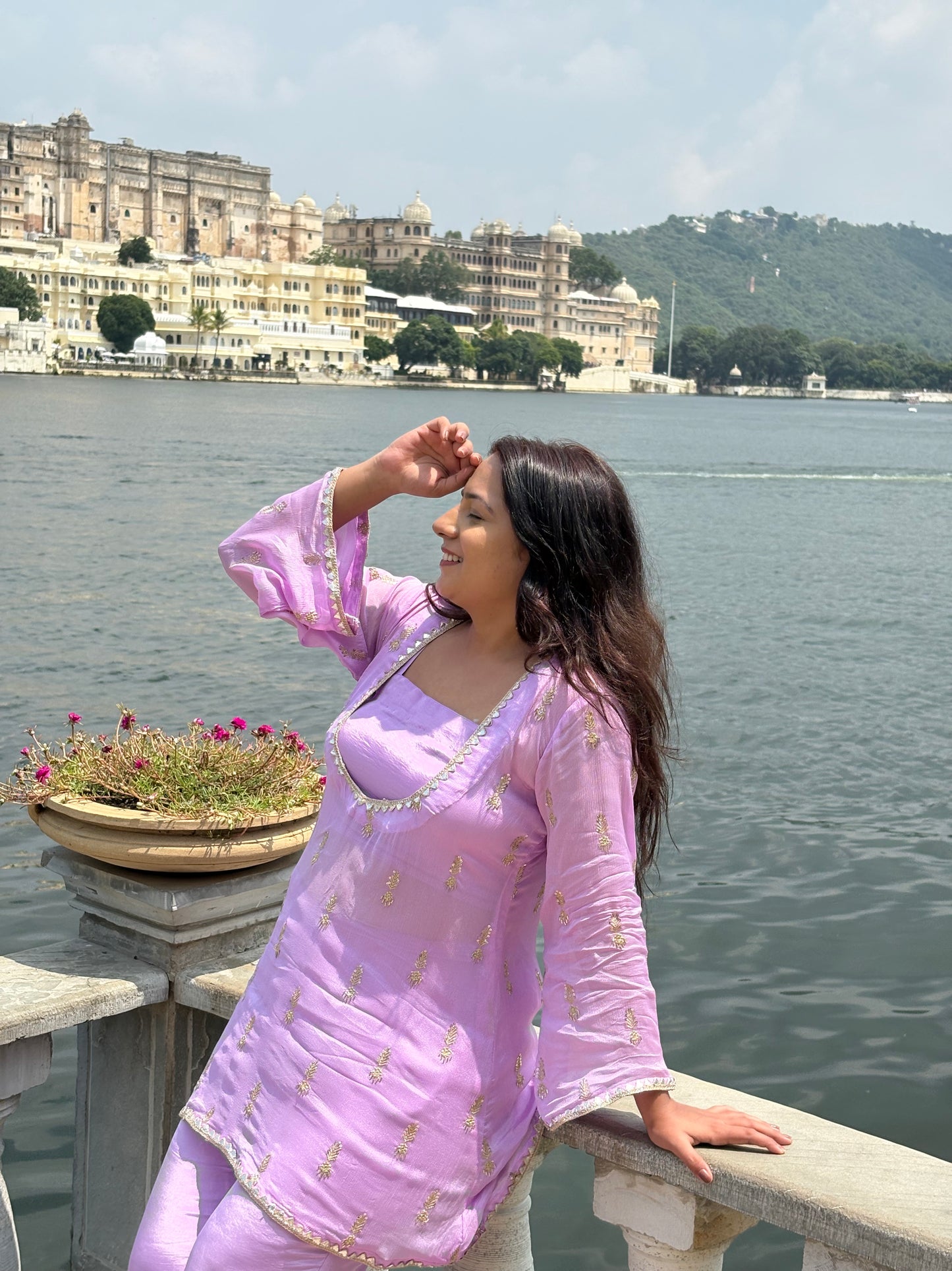 Lavender Festive Hand Work 3 Piece Coord