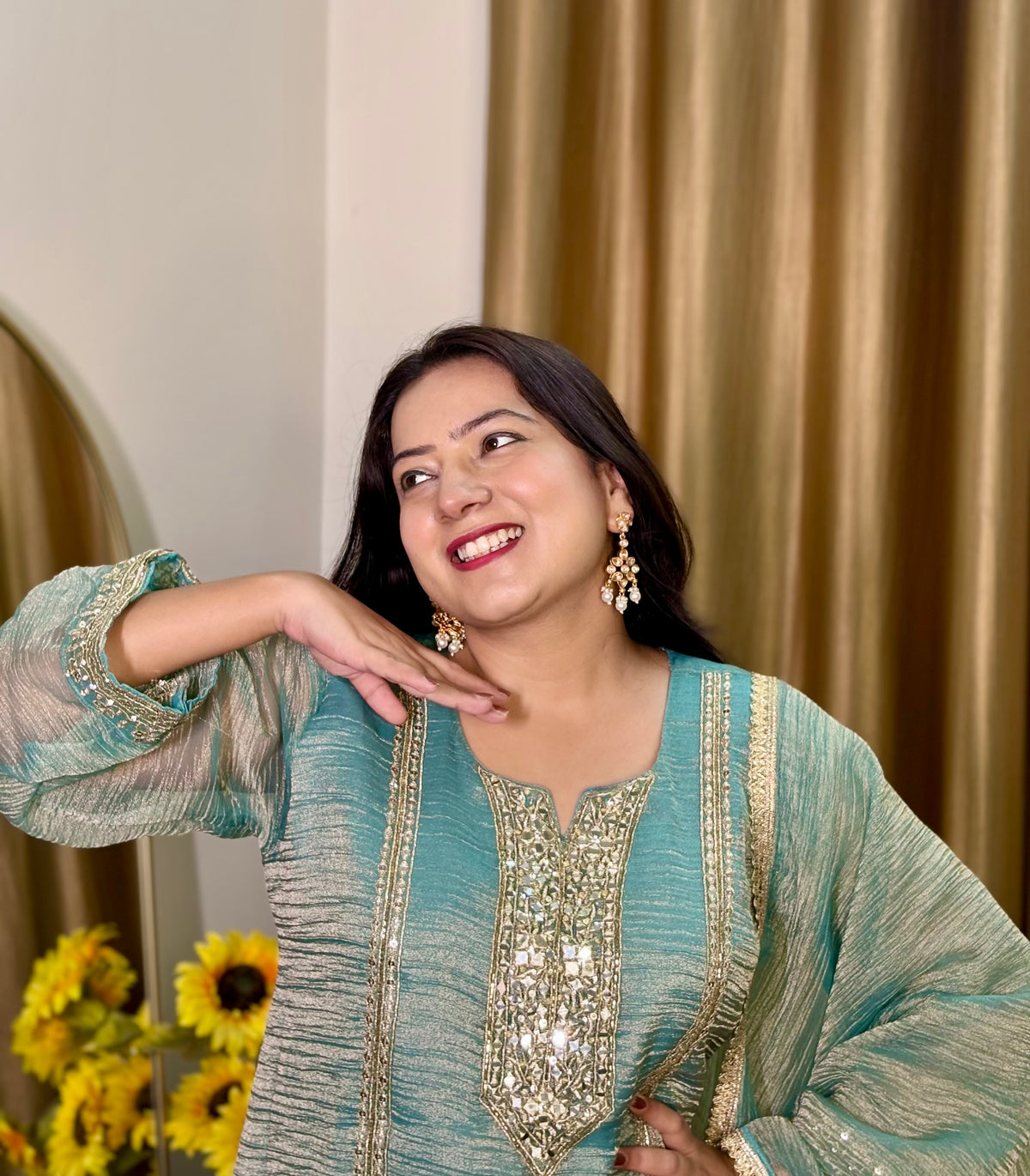 Festive Teal Palazzo Suit