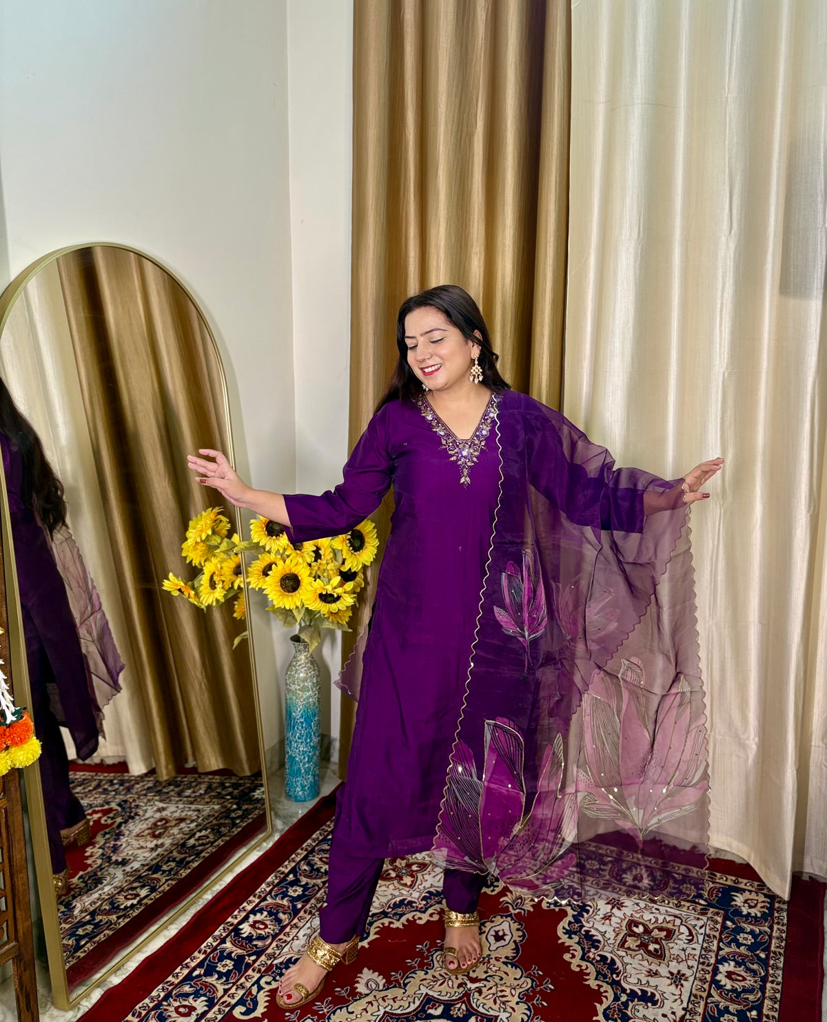 Purple Embroidered Pant Suit