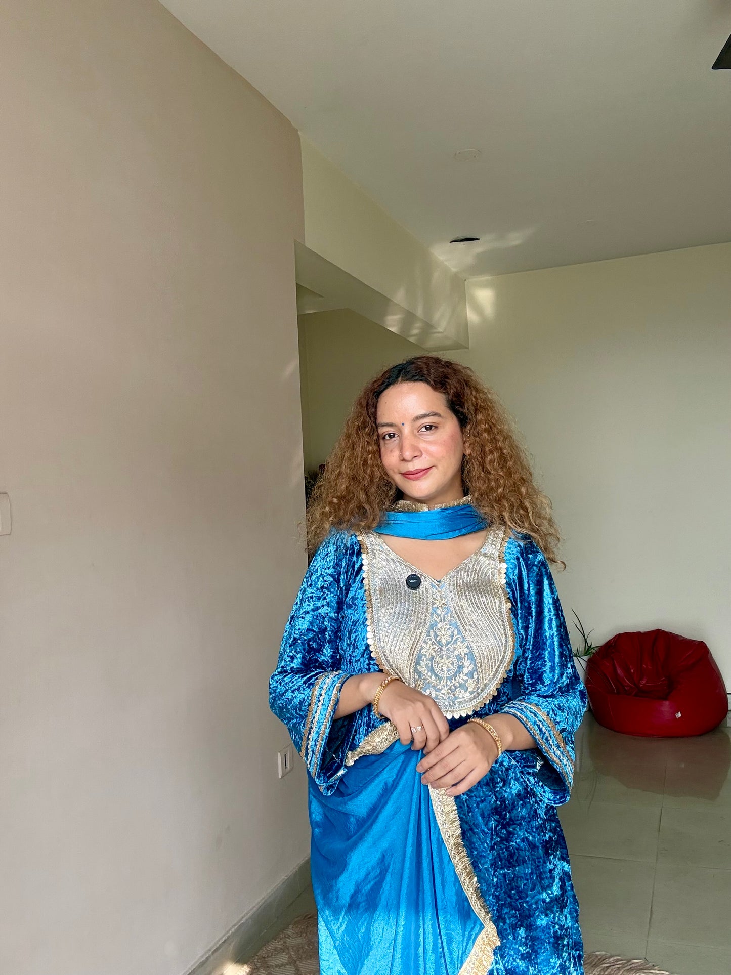 Meherban Blue Garara Velvet Suit