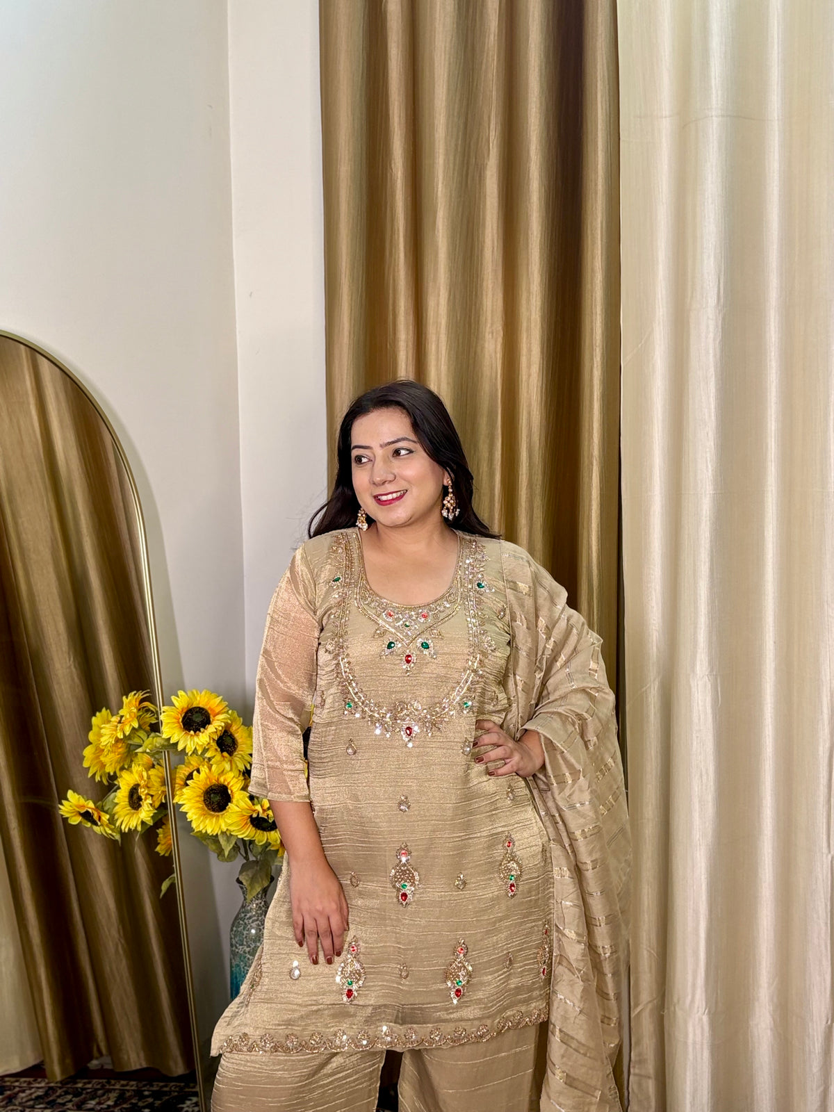 Festive Beige Palazzo Suit