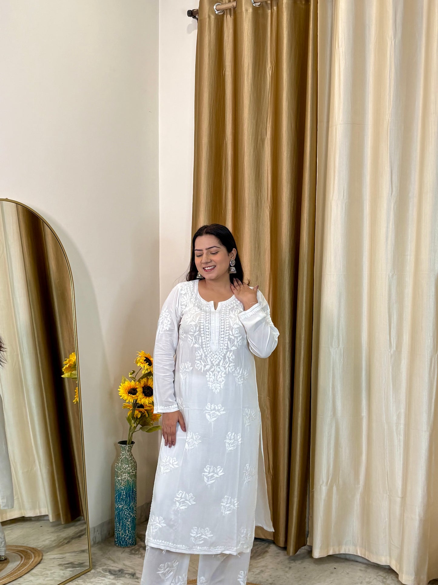Noor Modal White Chikankari Coord Set