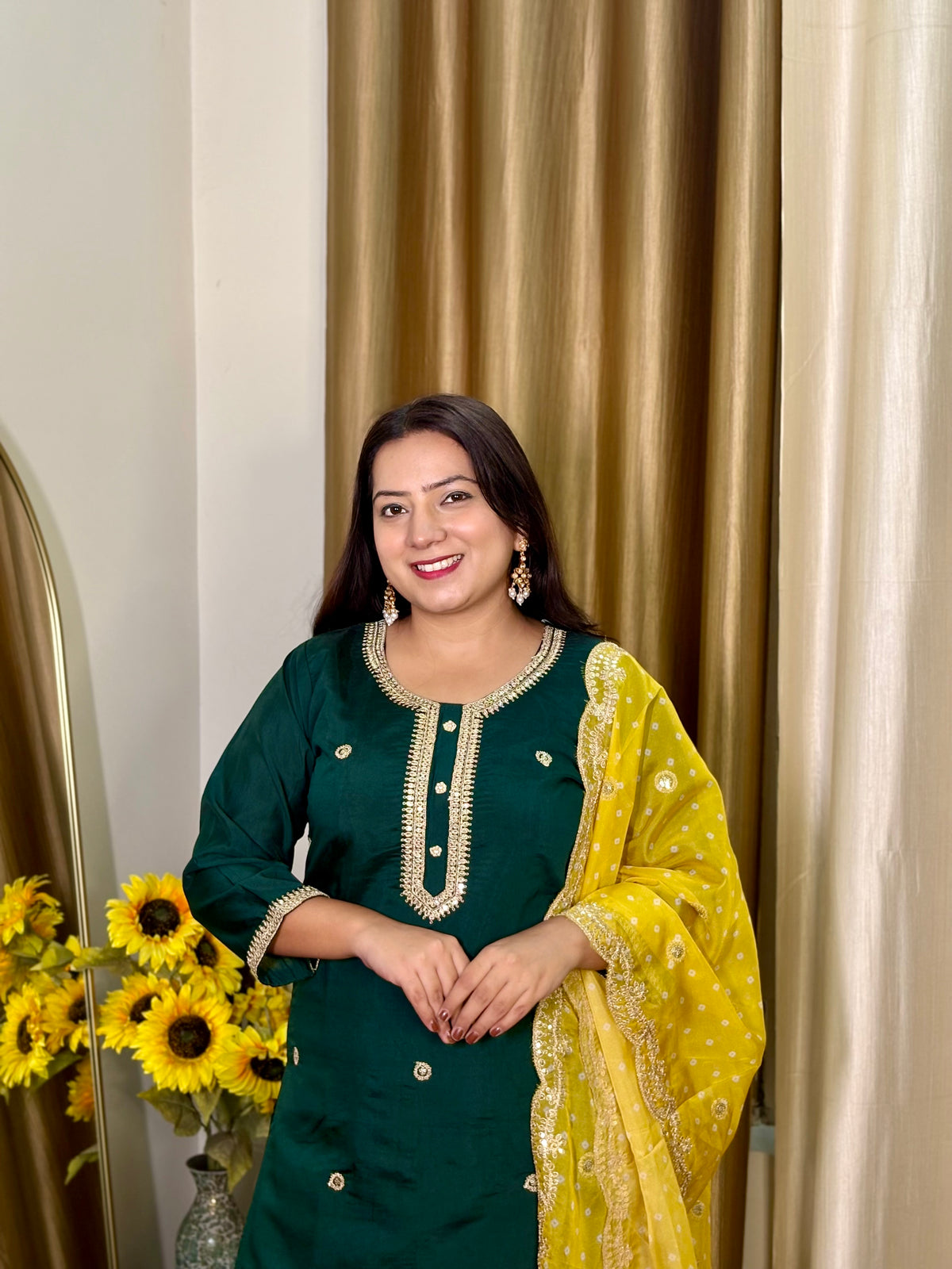 Green Contrast Palazzo Suit