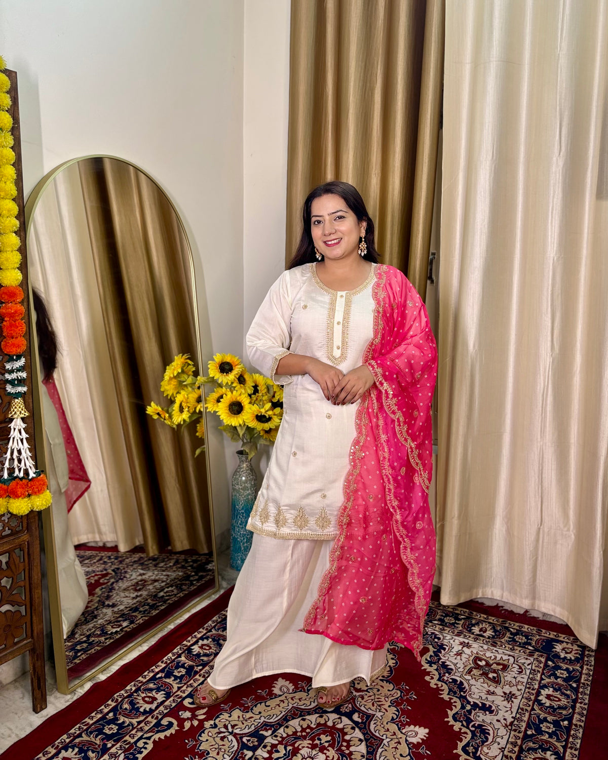 White Contrast Palazzo Suit