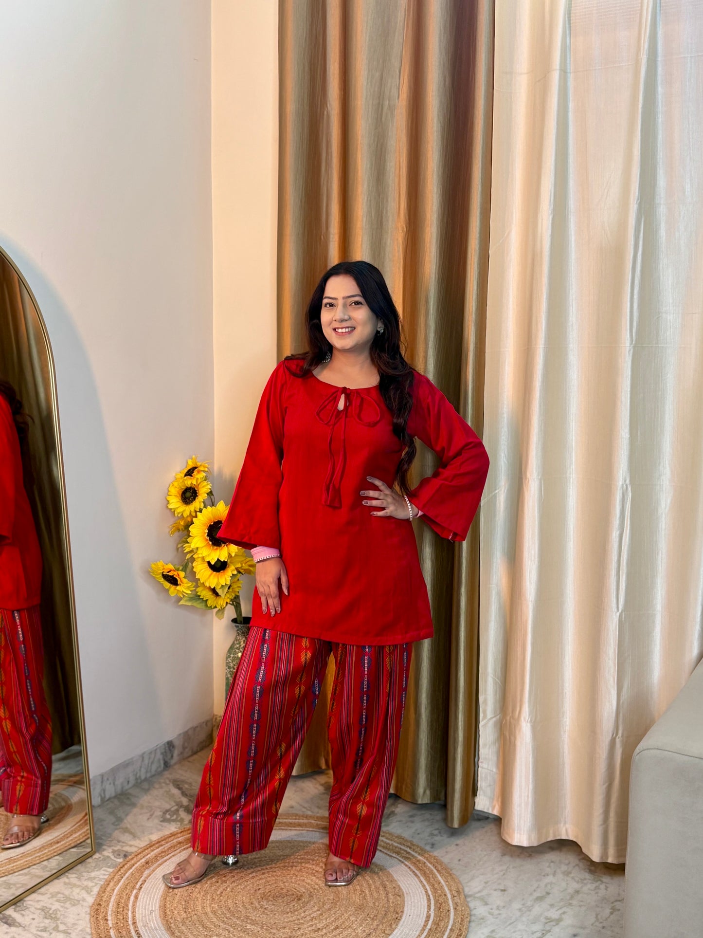 Pahadi Red Cashmilon Farsi Coord