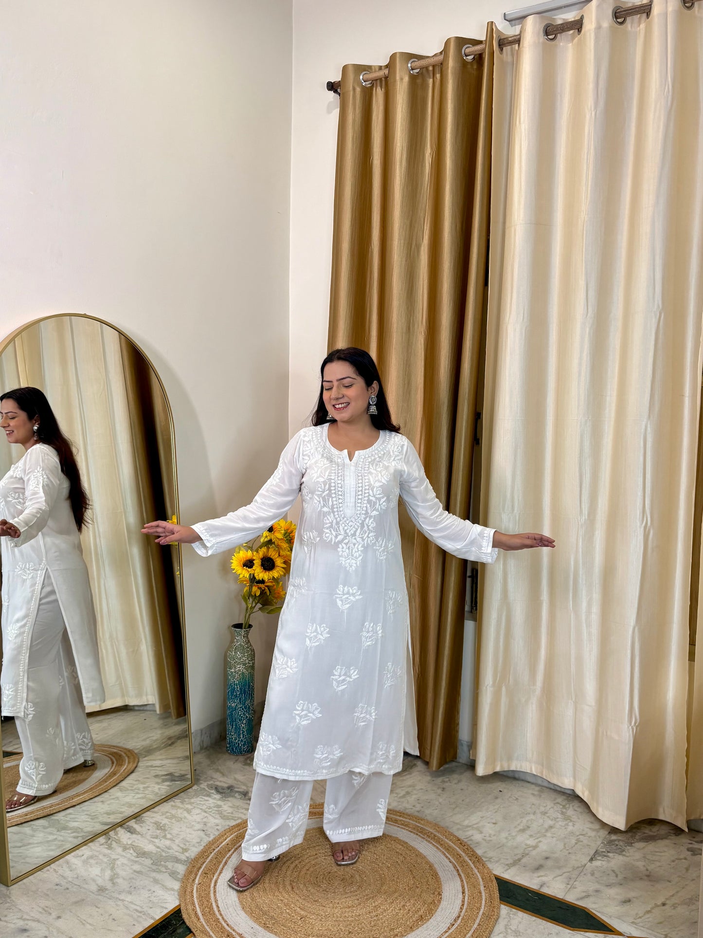 Noor Modal White Chikankari Coord Set