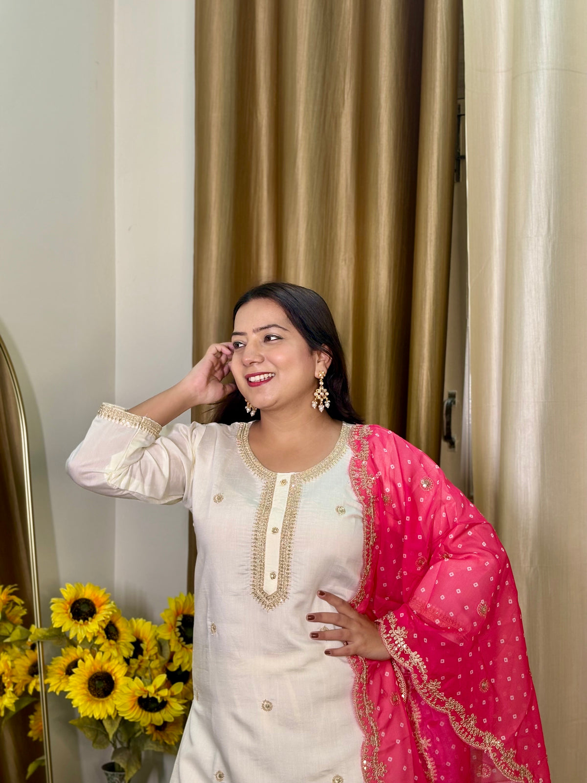 White Contrast Palazzo Suit