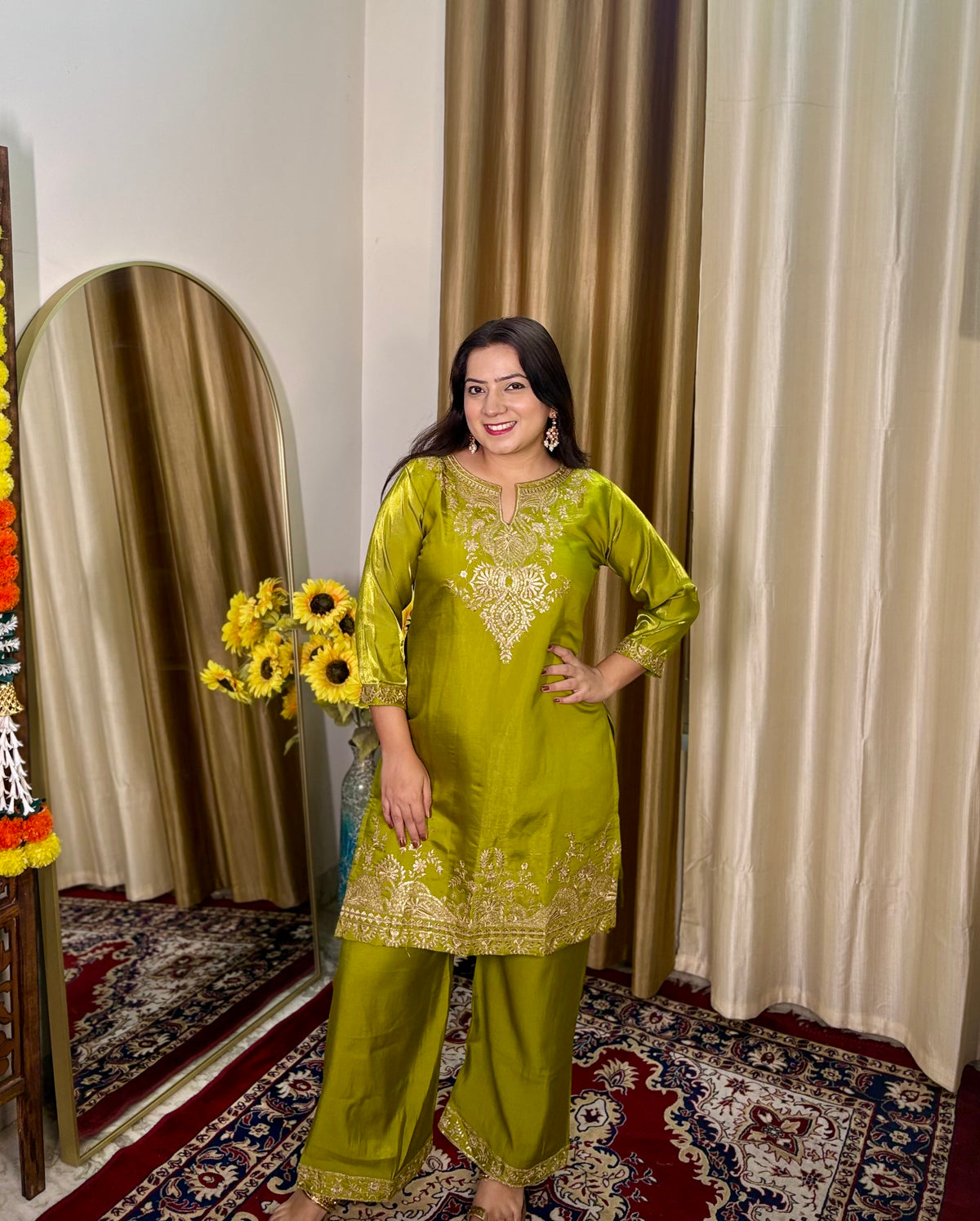 Festive Neon Green Palazzo Suit