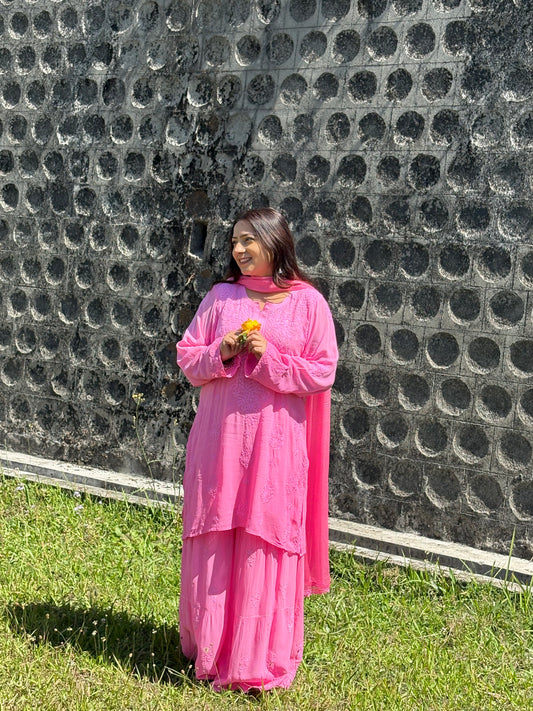 Noor Viscose Chikankari Mukaish Suit Set – 4 Piece