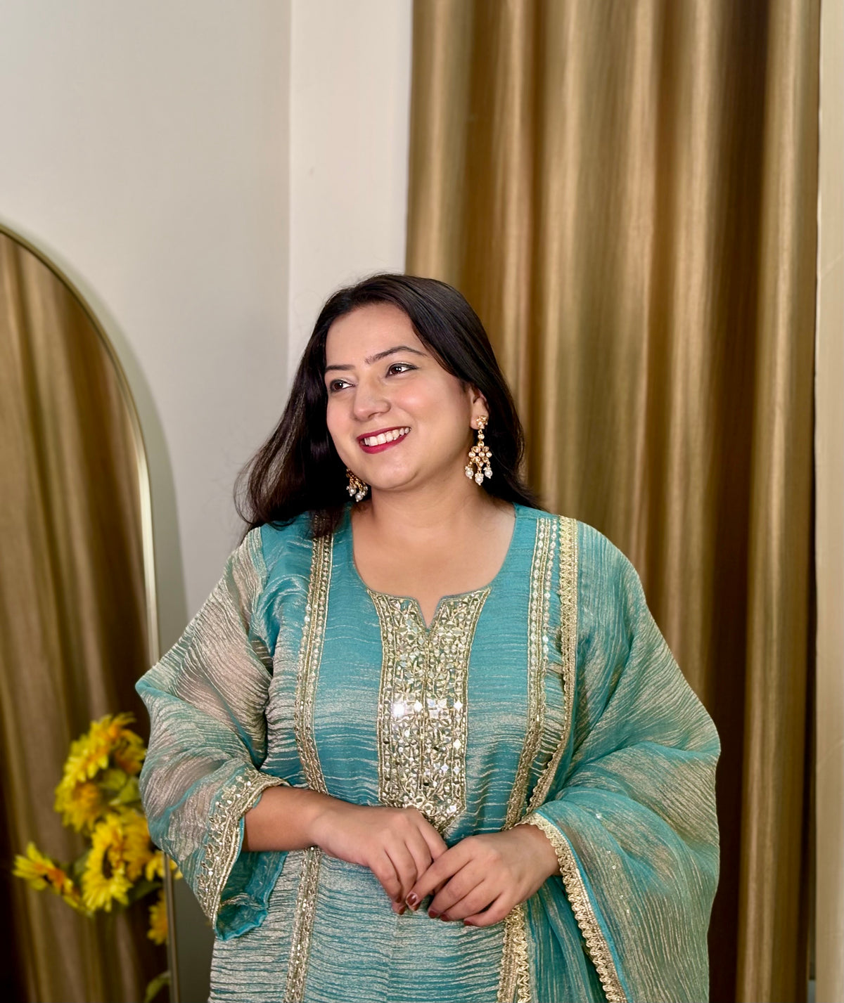 Festive Teal Palazzo Suit