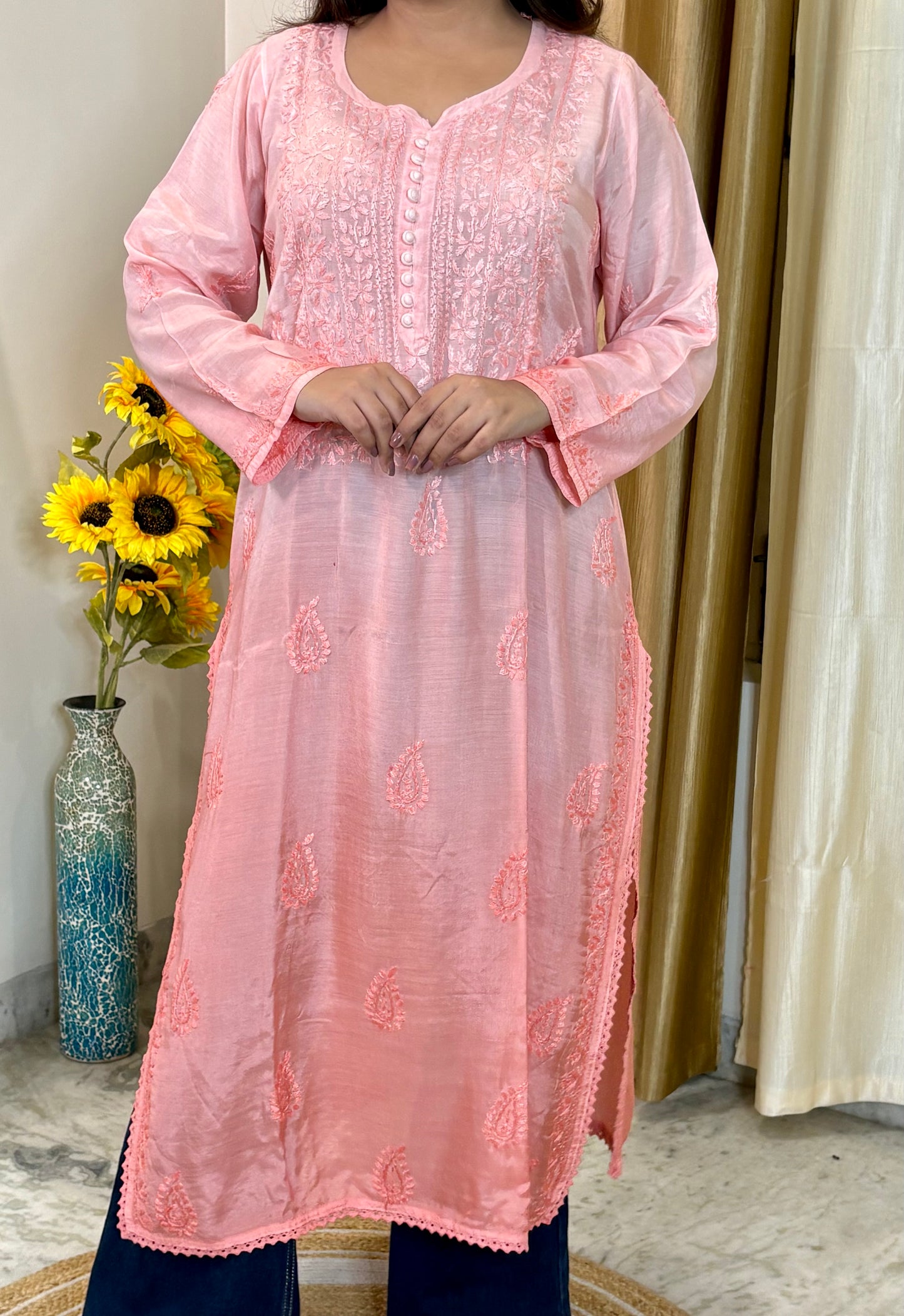 Noor Muslin Chikankari Long Kurti