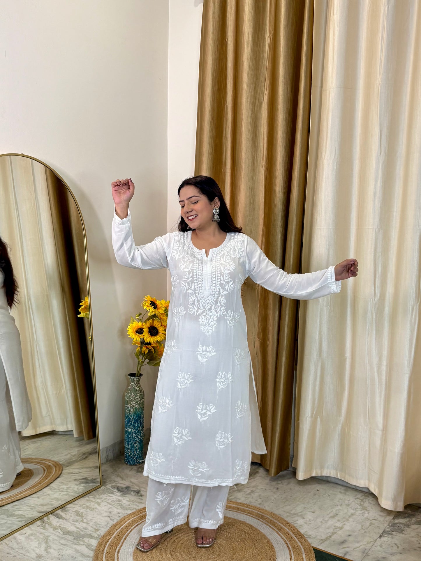 Noor Modal White Chikankari Coord Set