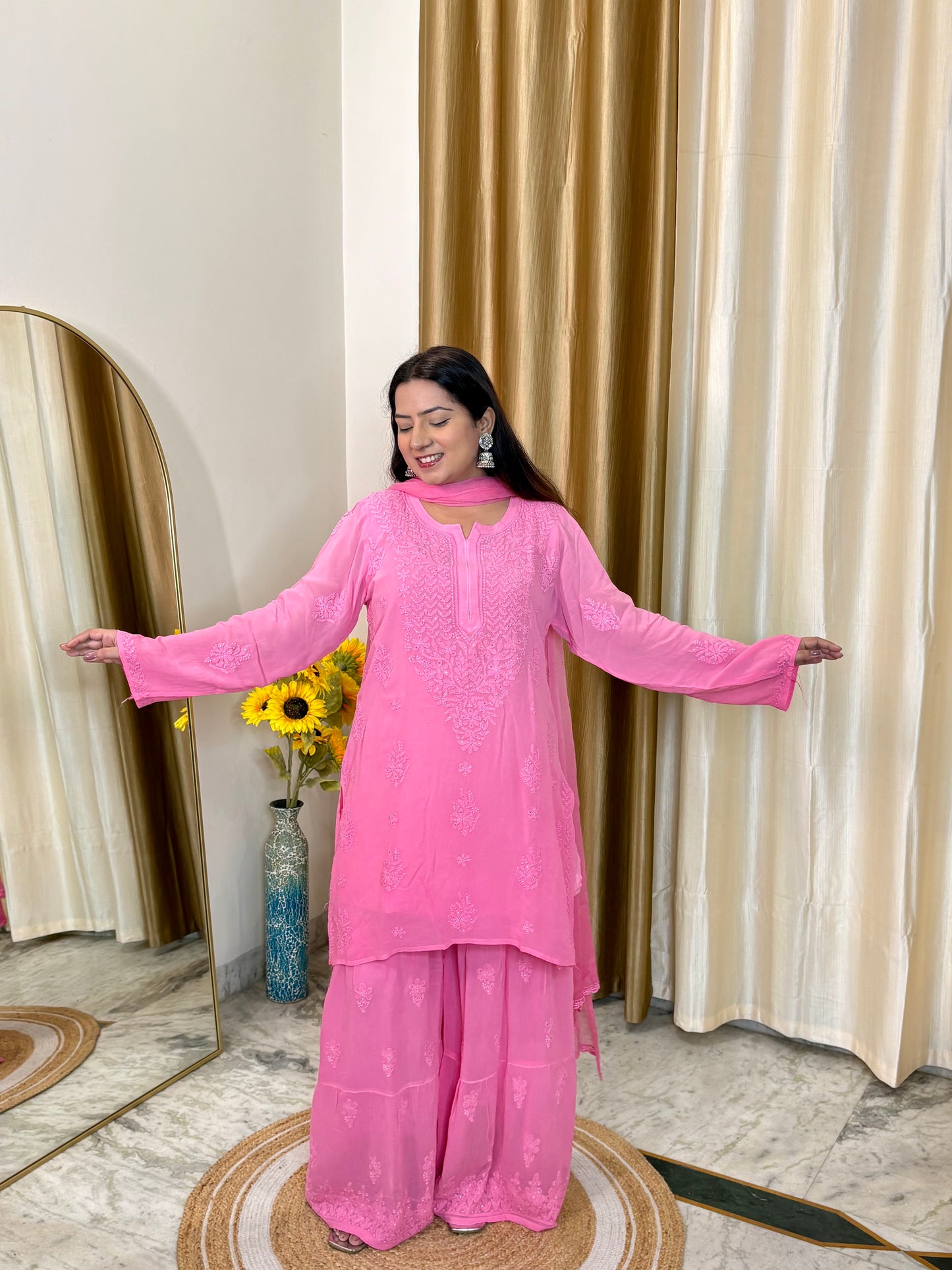 Noor Viscose Chikankari Mukaish Suit Set – 4 Piece