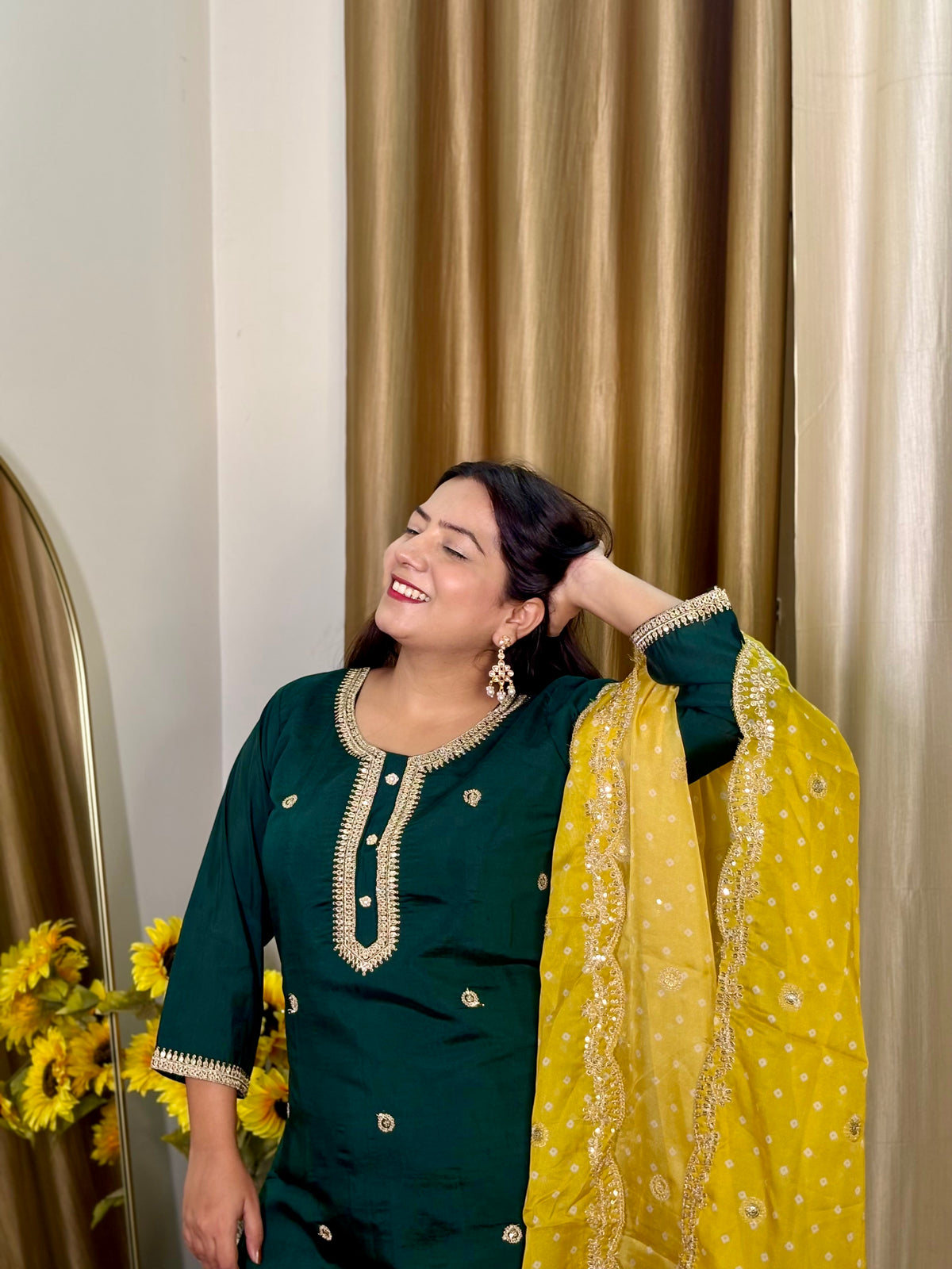 Green Contrast Palazzo Suit