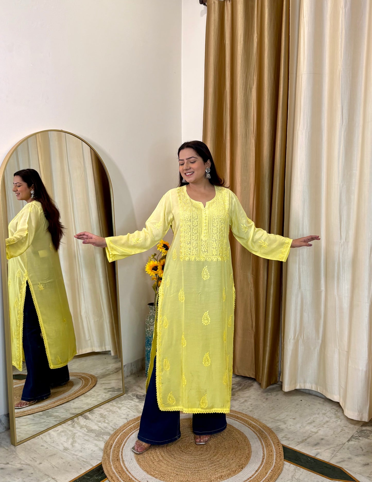 Noor Muslin Chikankari Long Kurti