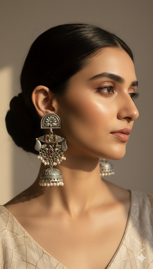 Lotus Noor Oxidised Brass Jhumka