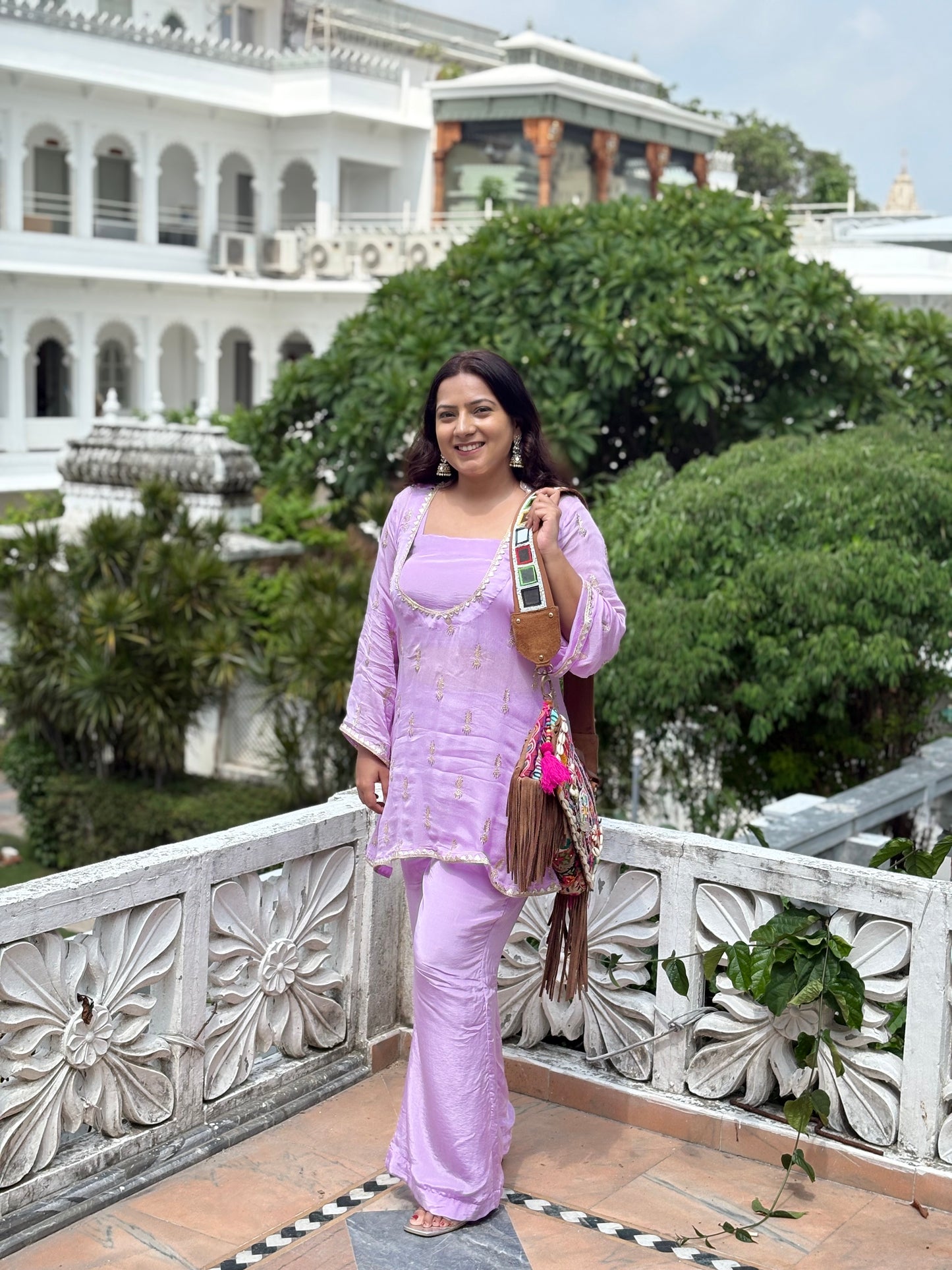 Lavender Festive Hand Work 3 Piece Coord