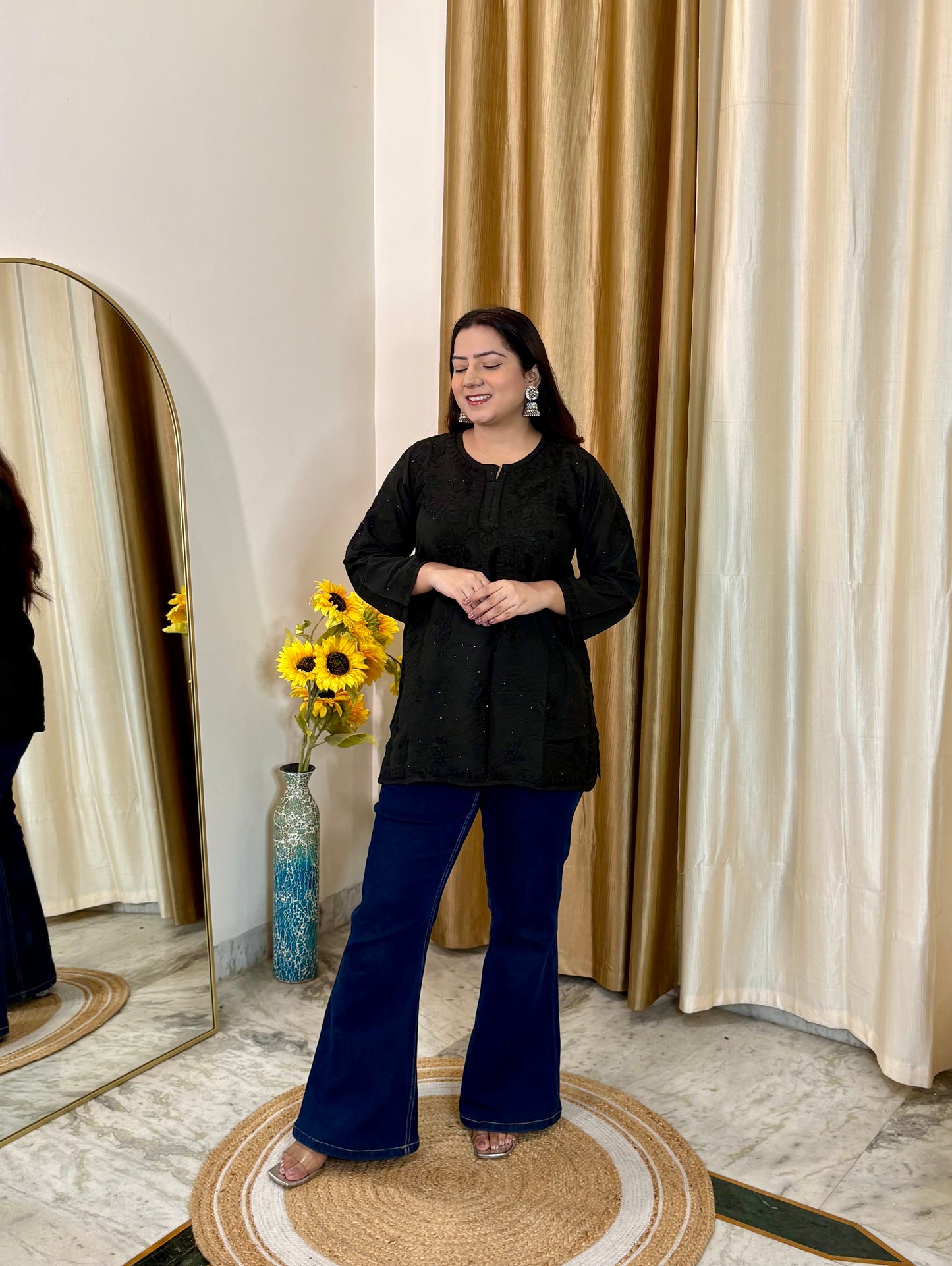 Noor Chikankari Mul Chanderi Short Kurti
