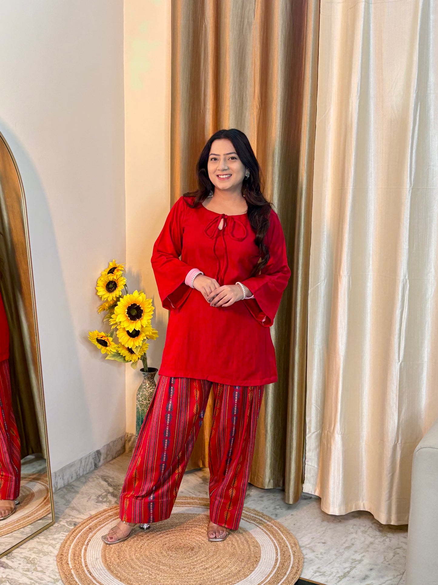 Pahadi Red Cashmilon Farsi Coord