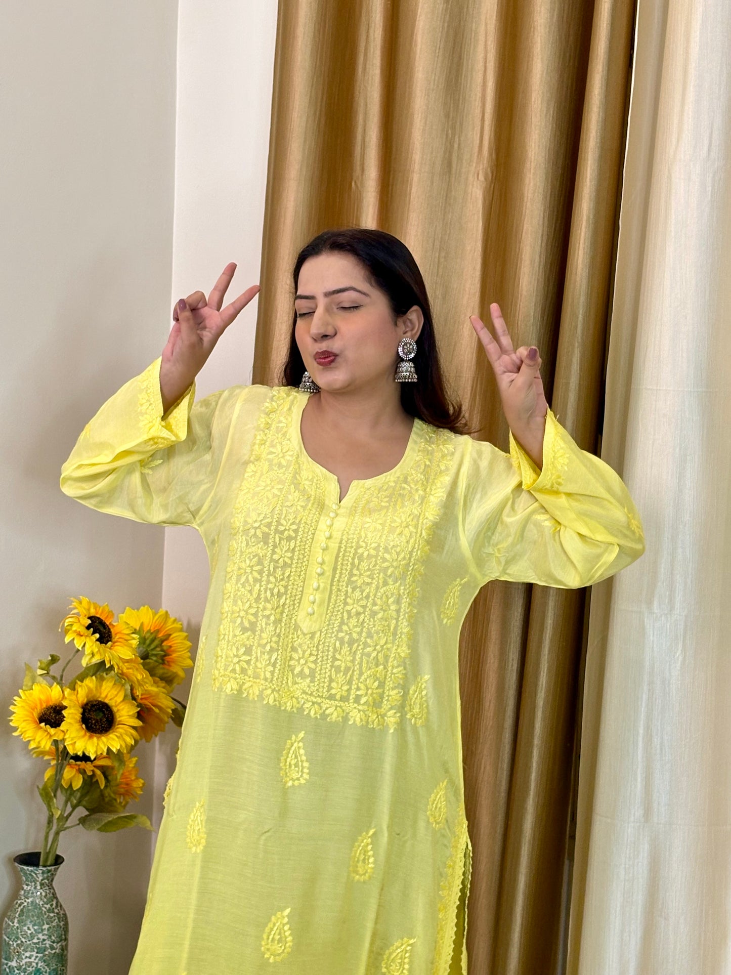 Noor Muslin Chikankari Long Kurti