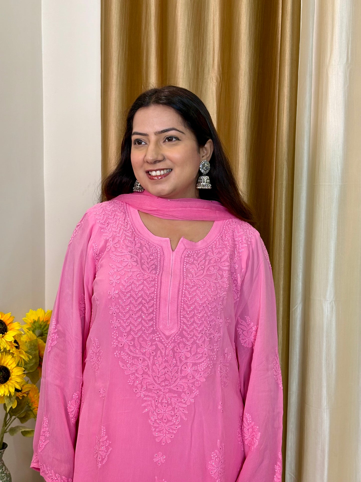 Noor Viscose Chikankari Mukaish Suit Set – 4 Piece