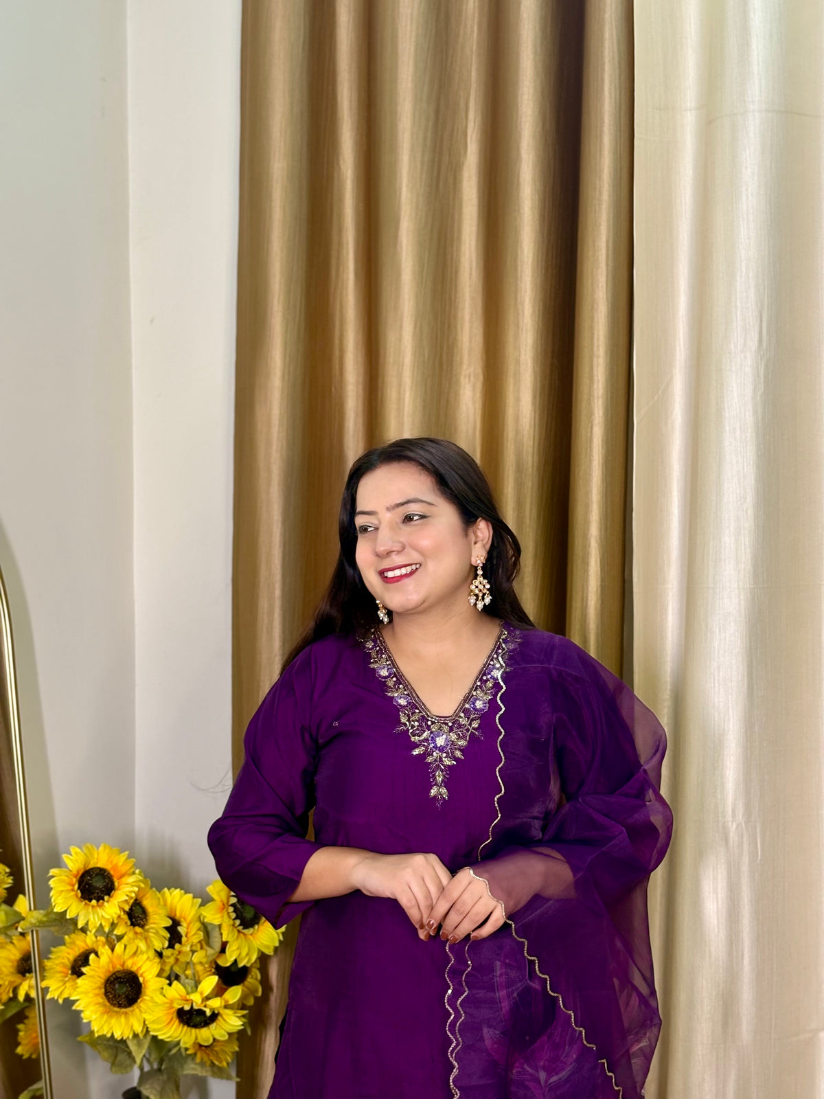 Purple Embroidered Pant Suit