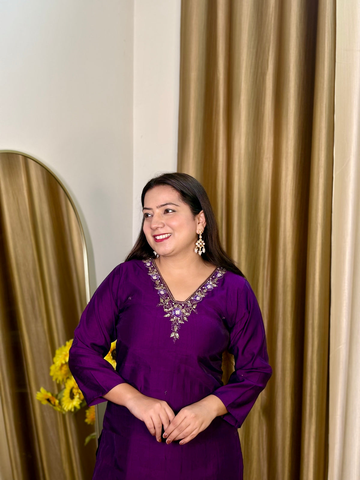 Purple Embroidered Pant Suit