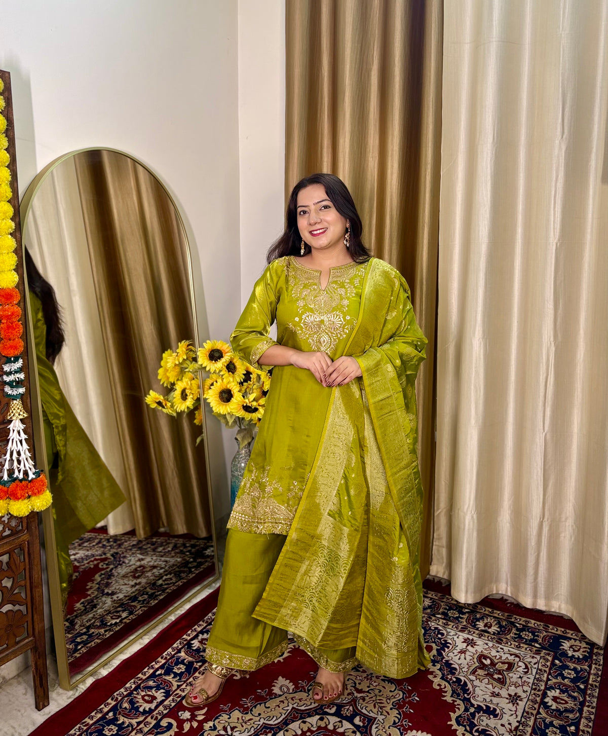 Festive Neon Green Palazzo Suit