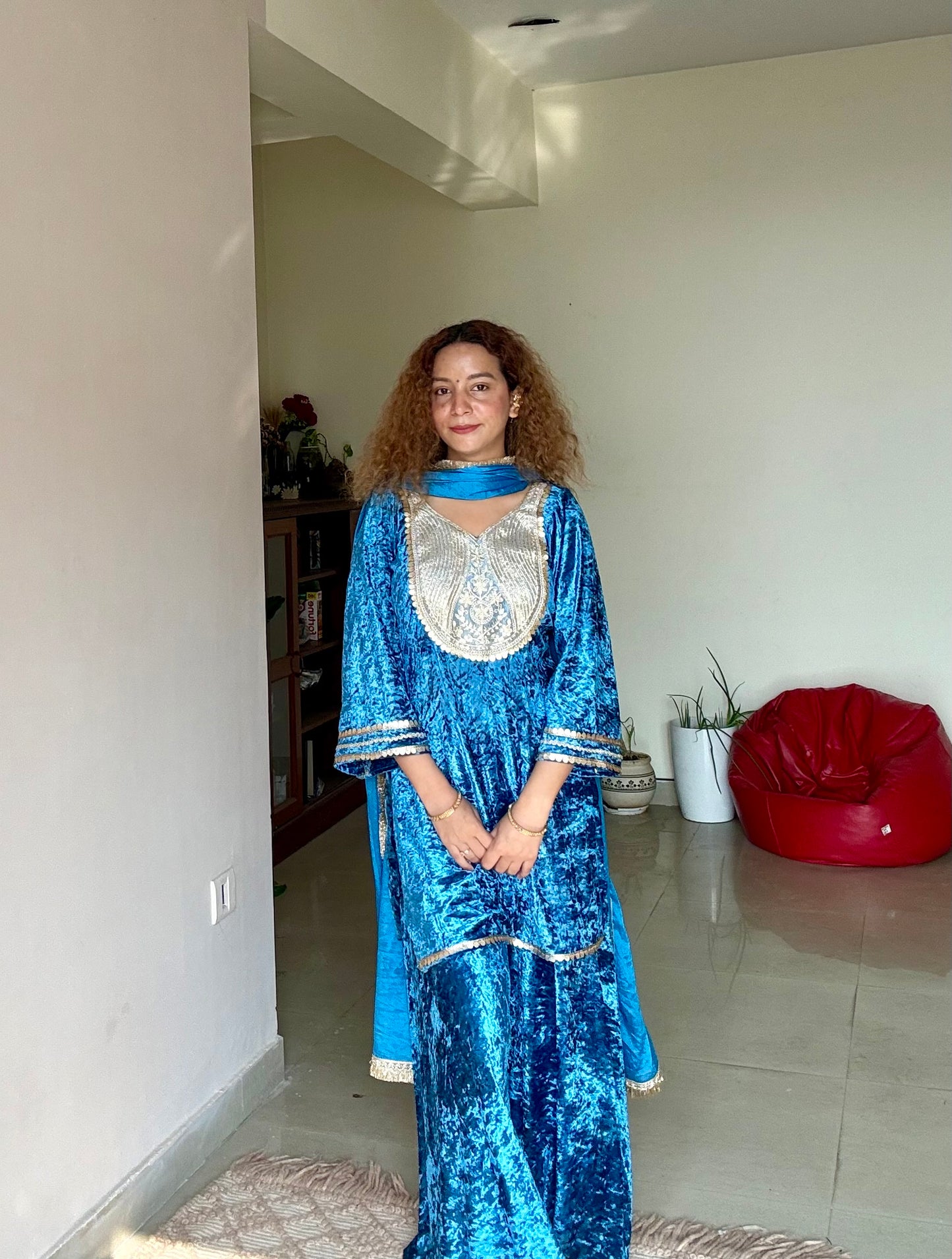 Meherban Blue Garara Velvet Suit