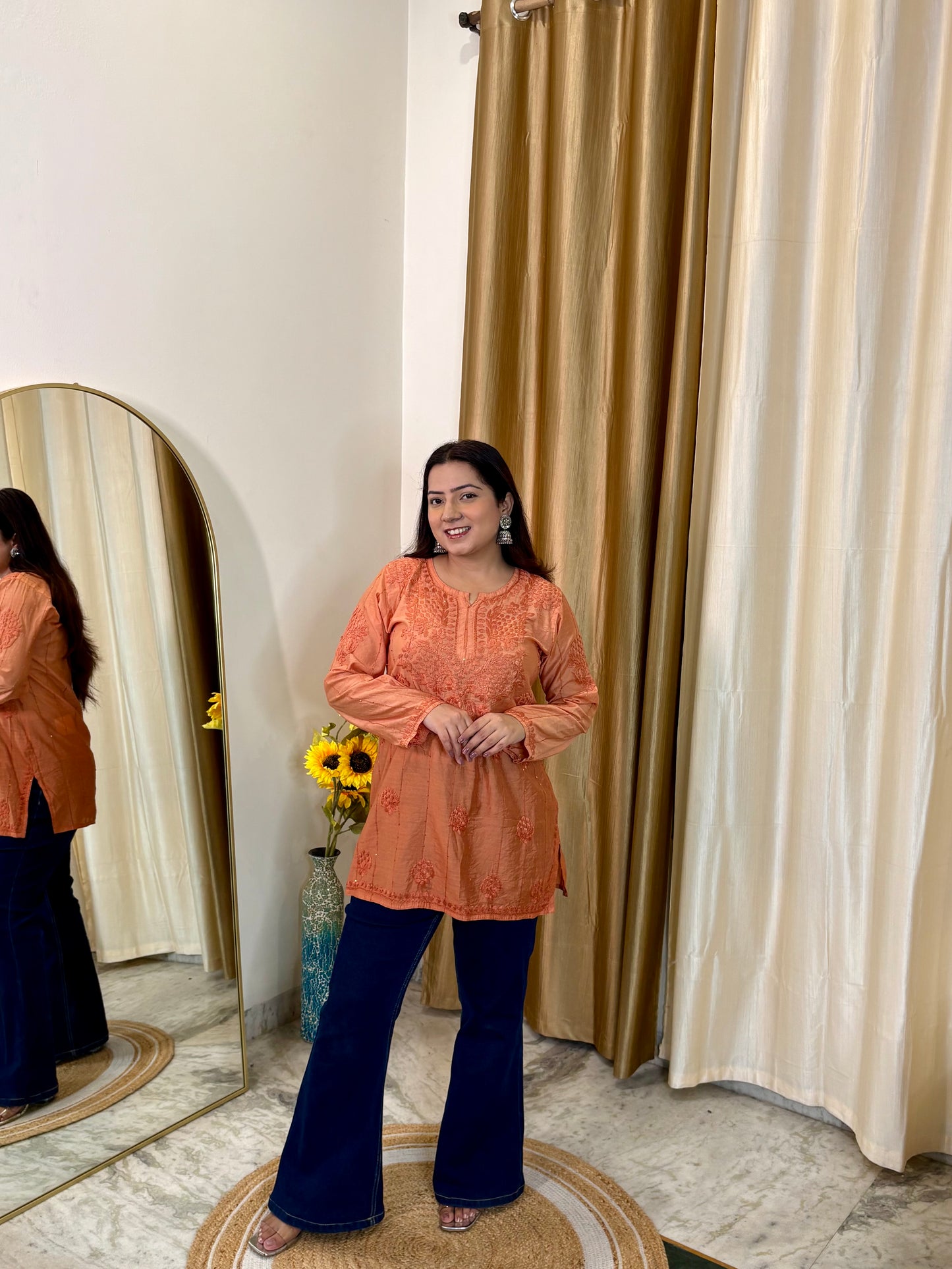 Noor Chikankari Mul Chanderi Short Kurti