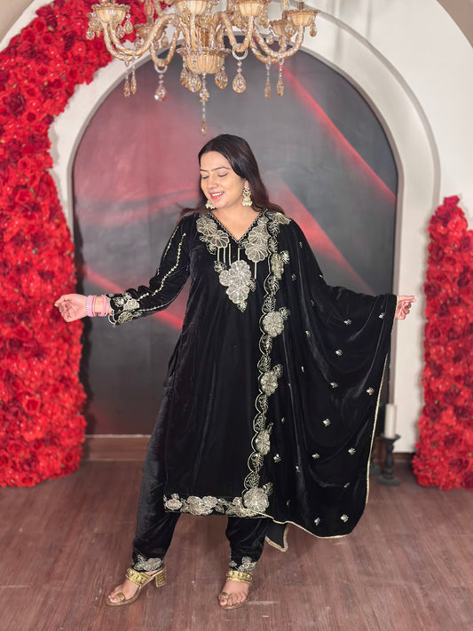 Gehna Black Velvet Suit