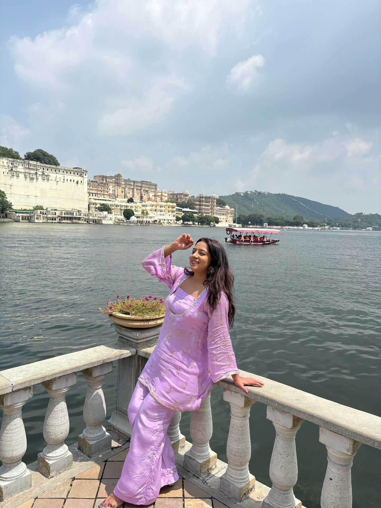 Lavender Festive Hand Work 3 Piece Coord