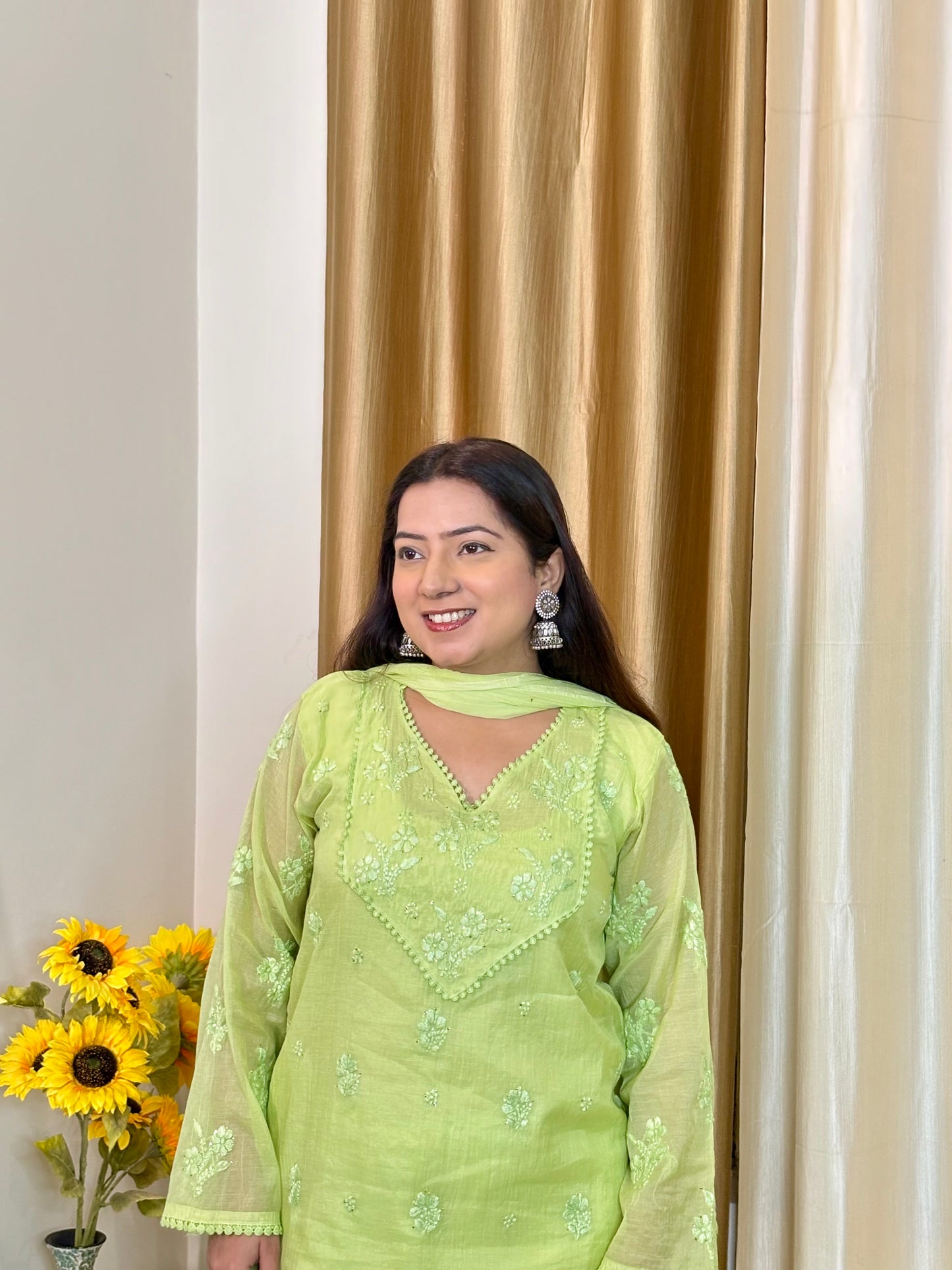 Noor Mul Chanderi Chikankari Mukaish Suit Set – 4 Piece