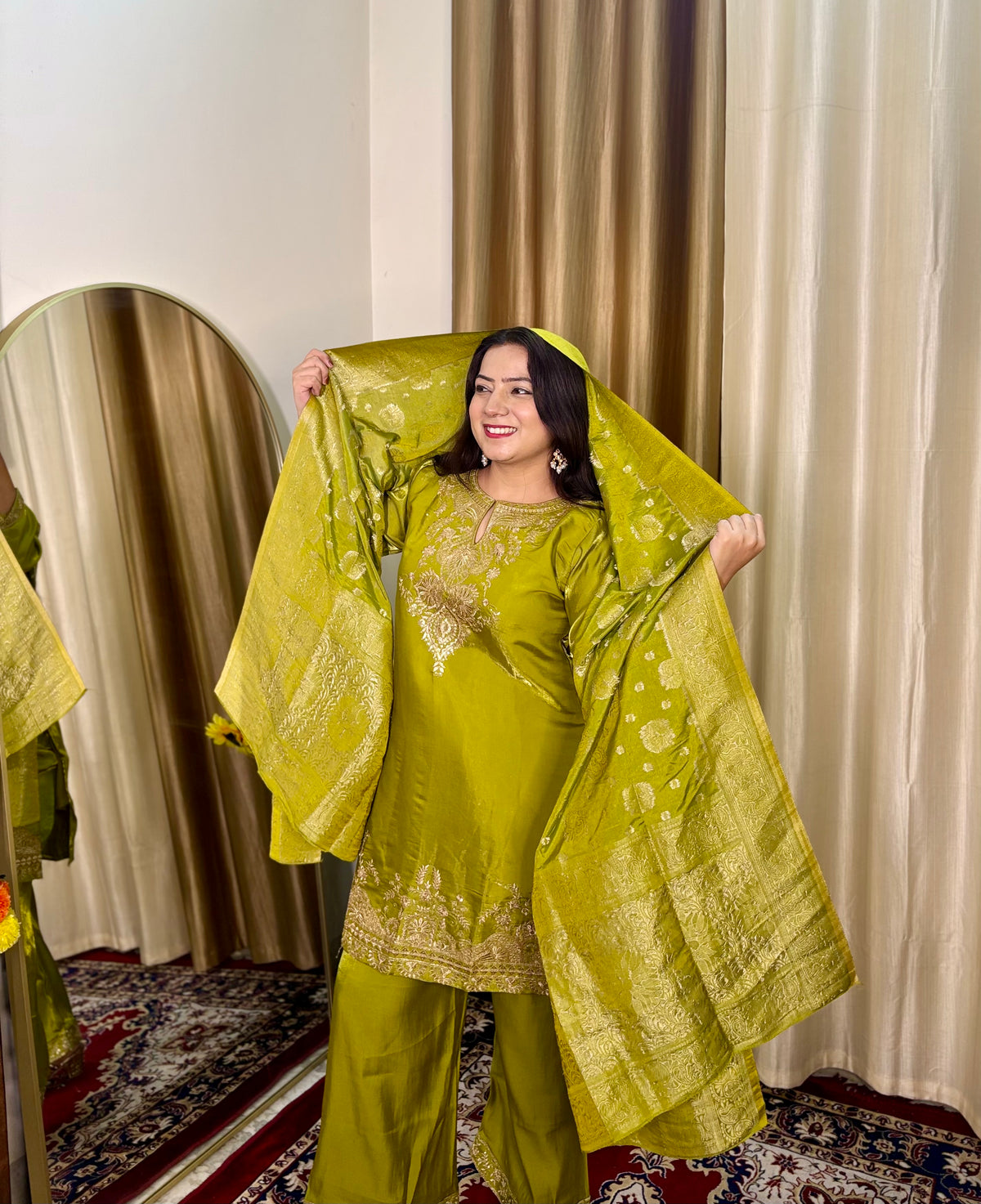Festive Neon Green Palazzo Suit