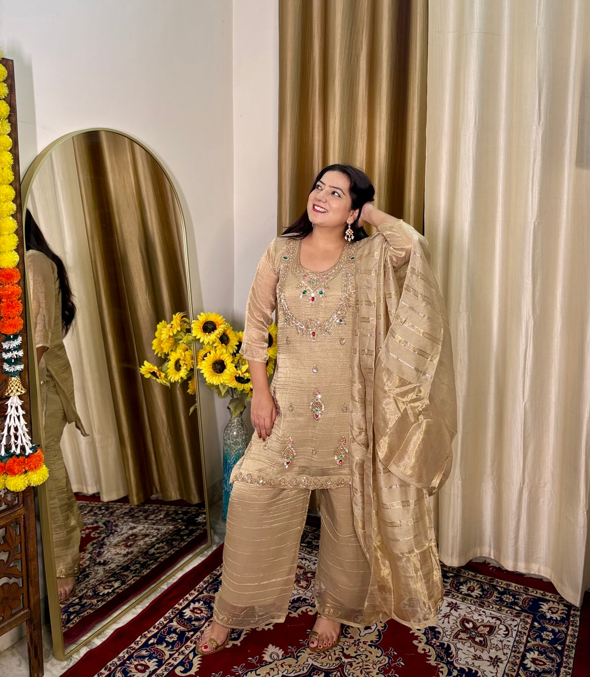 Festive Beige Palazzo Suit