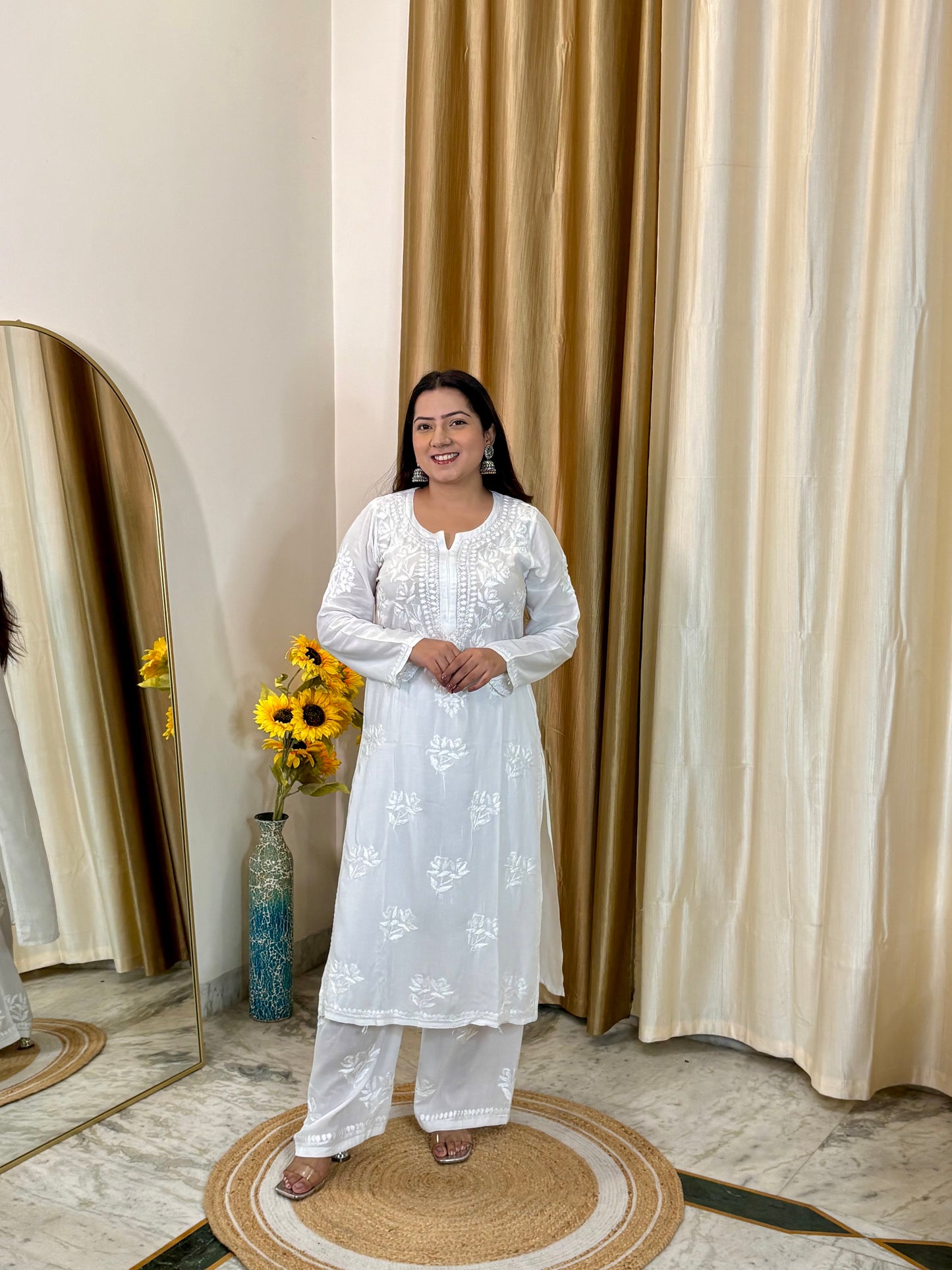 Noor Modal White Chikankari Coord Set