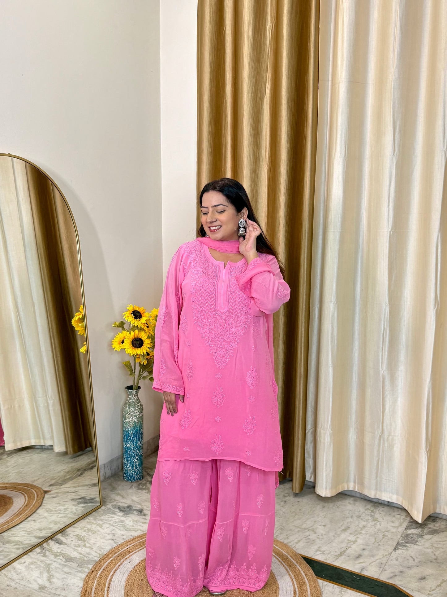 Noor Viscose Chikankari Mukaish Suit Set – 4 Piece