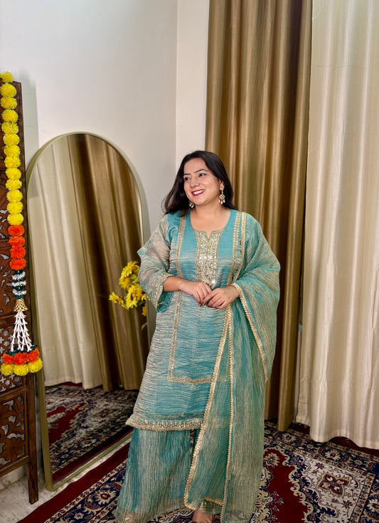 Festive Teal Palazzo Suit
